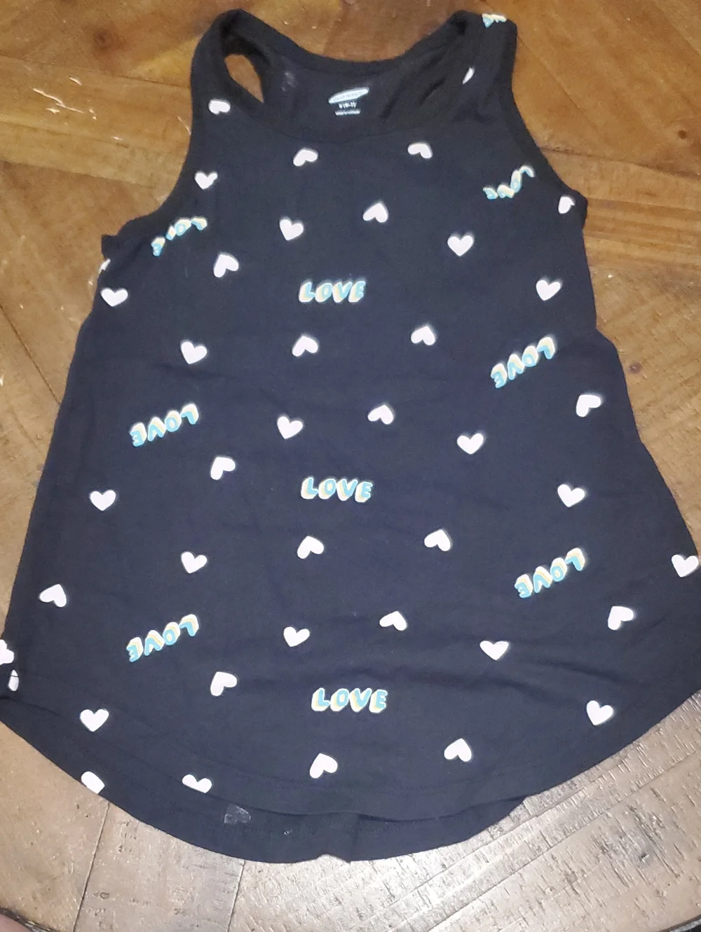 Old Navy Black Tank with Pink Hearts and Multicolor LOVE